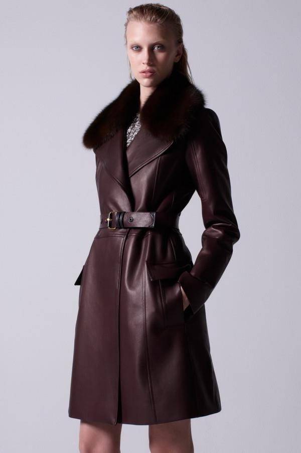 Модное женское кожаное пальто