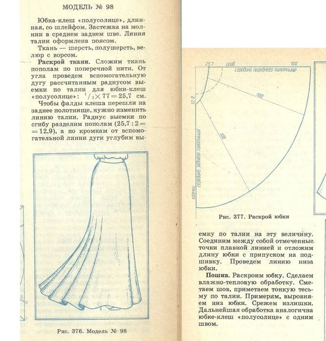 Технологическая карта юбки полусолнце