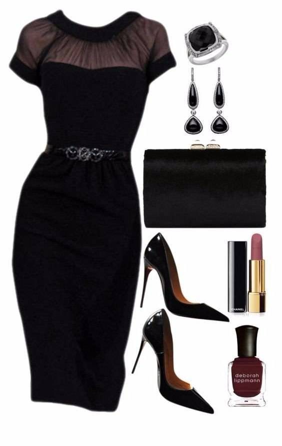 Платье черное с цветами с чем носить